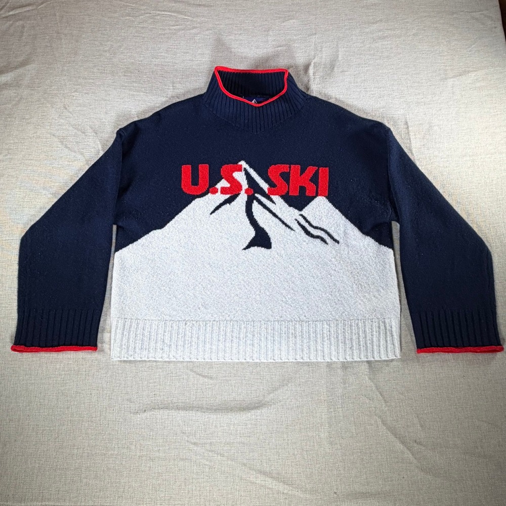 J.Crew U.S. Ski & Snowboard Lambswool Mountain Sweater Navy Red Mens Small 2026 - Picture 2 of 9